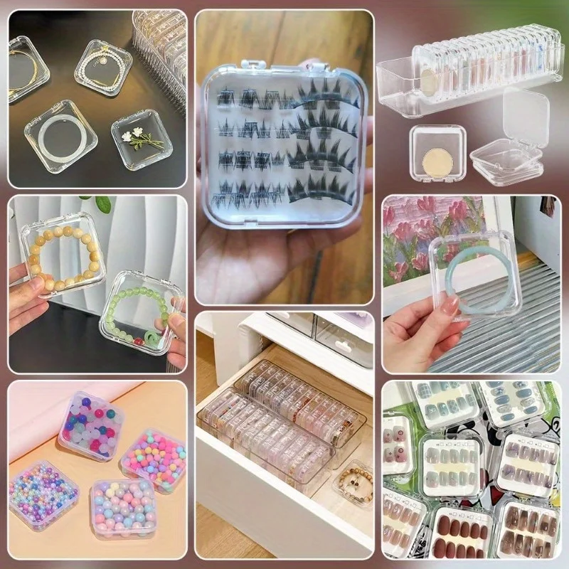 30pcs 투명 네일 아트 스토리지 박스 플립 탑 쥬얼리 케이스 디스플레이 스탠드 가짜 손톱 수제 공예 데스크탑 주최자