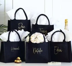 Black Reusable Jute Tote Bags Eco Friendly Burlap Grocery Bags for Shopping Beach Wedding Bag Bridesmaid Custom Jute Tote Bags