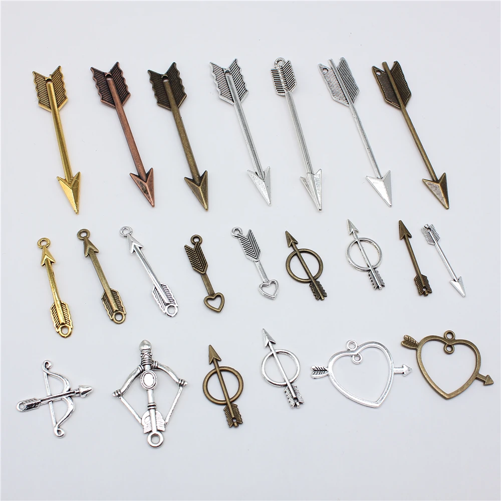 20 piezas dijes de flecha, colgantes de Color plata y bronce tibetano, fabricación de joyería antigua, artesanía hecha a mano DIY