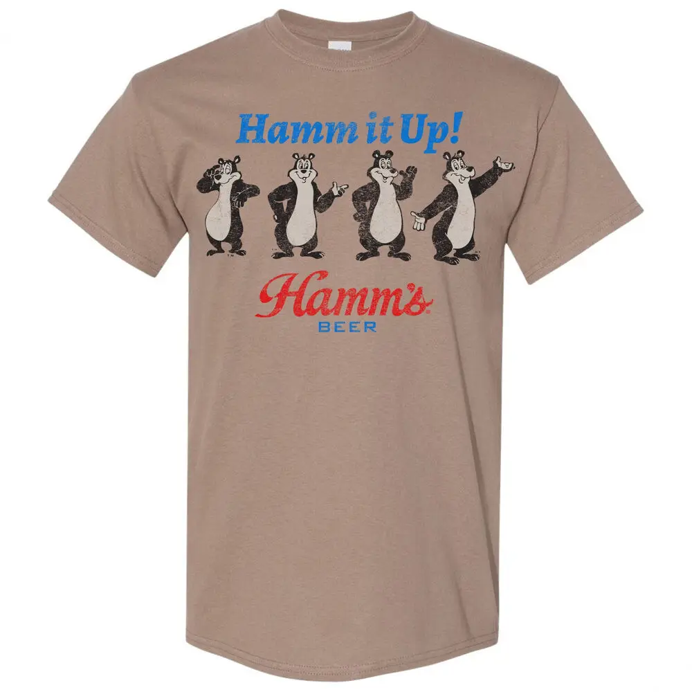 Hamm's Beer Bear Hamm It Up! T-Shirt BrownAnime Pattern Men and women High quality cotton Short Sleeves