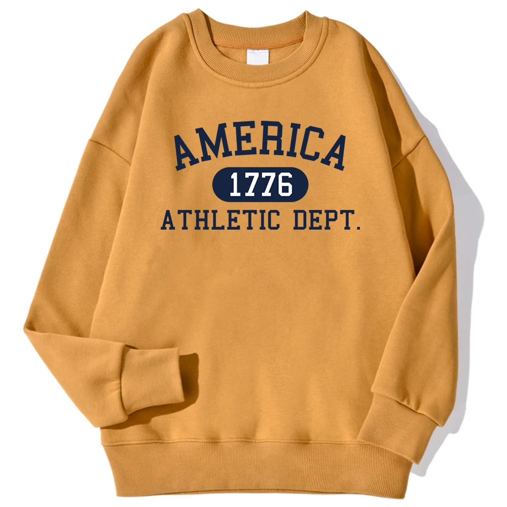 America 1776 Athletic Dept Letter Print Man Sweatshirt Autumn Kawaii Hoodie Trend O-Neck Loose Pullover Autumn Casual Sportswear