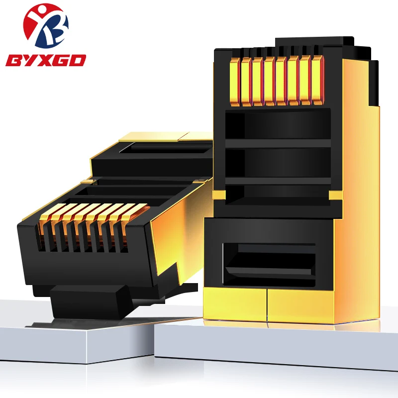 BYXGD Cat6 STP RJ45 Connector 8P8C Shielded Gold Plated Gigabit Ethernet Modular Plug Pure Copper Shell For Cat6 STP Network