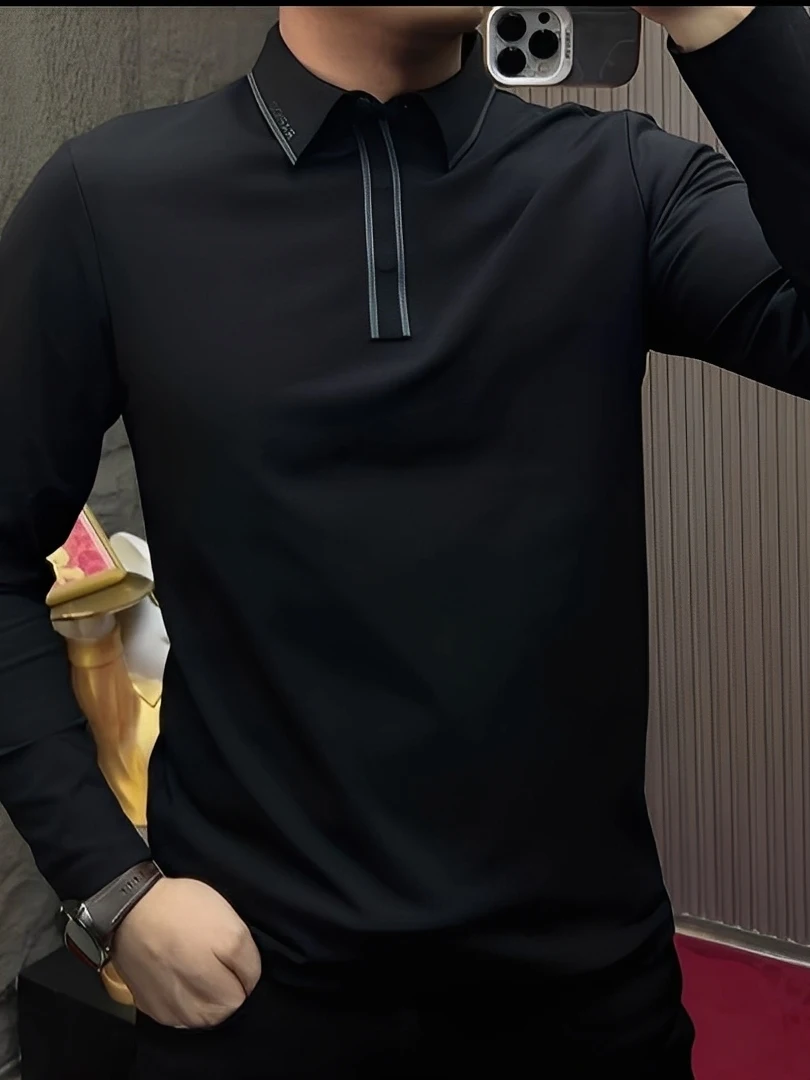 

Men's Faionable Casual Long Sve Fce Lined T-irt Collared Base irt Versatile Autumn Winter New Arrival Polyester F...