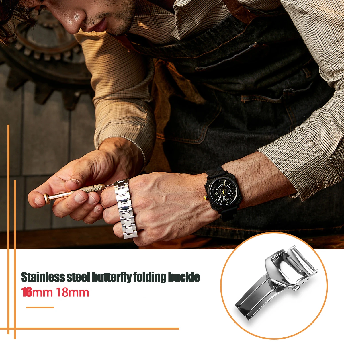 

Пряжка-бабочка для часов, автоматическая складная пряжка-бабочка из нержавеющей стали для ремешка для часов, сменные ремешки для часов 16 мм