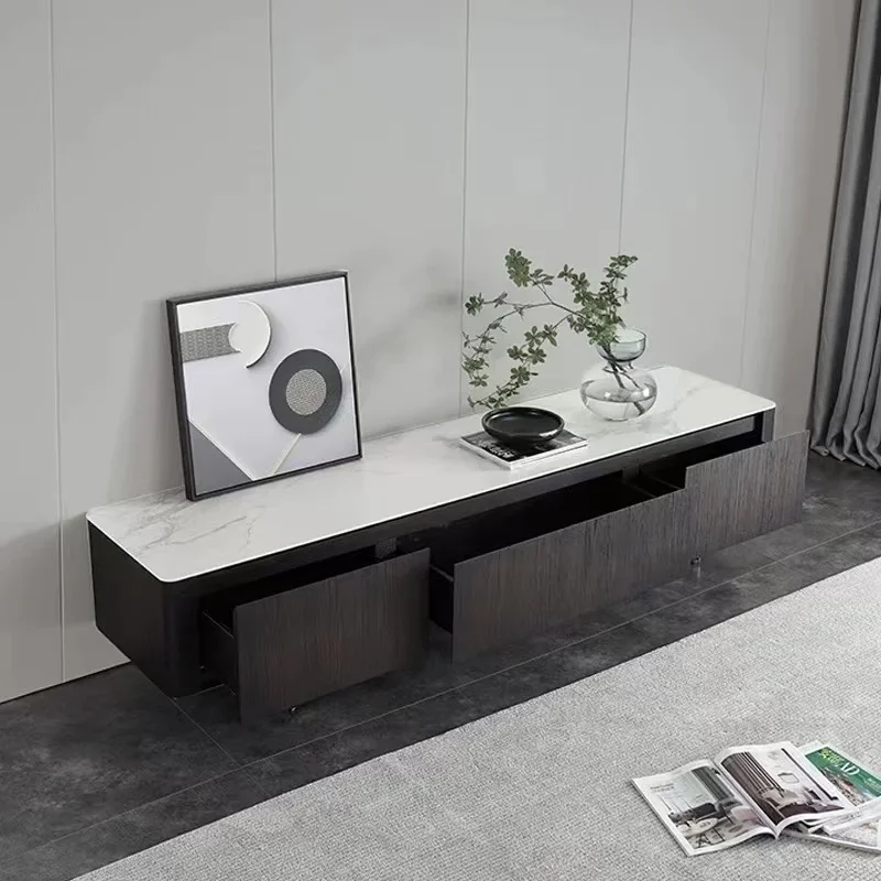 خزانة تلفزيون فاخرة وخفيفة وحديثة، لون إيطالي مدخن لغرفة النوم وغرفة المعيشة، خزانة تلفزيون، غرفة نموذجية، سطح صوتي مربع