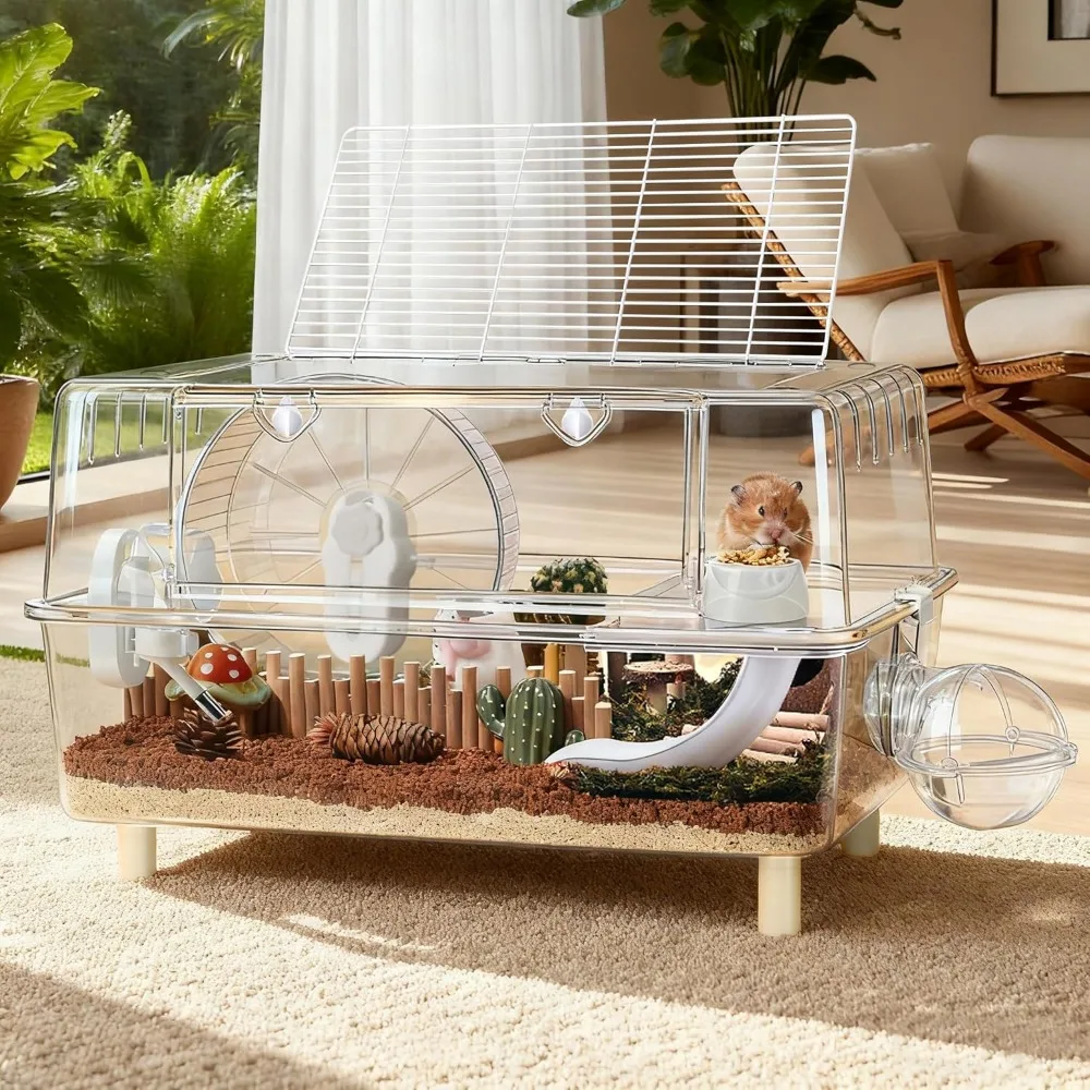 

Large Hamster Cage,Crystal Clear Acrylic Hamster Cage with Stand,24.4''L*18.1''W*15.8''H Pet Mouse Cage for Pet Mice,Crystal Mou
