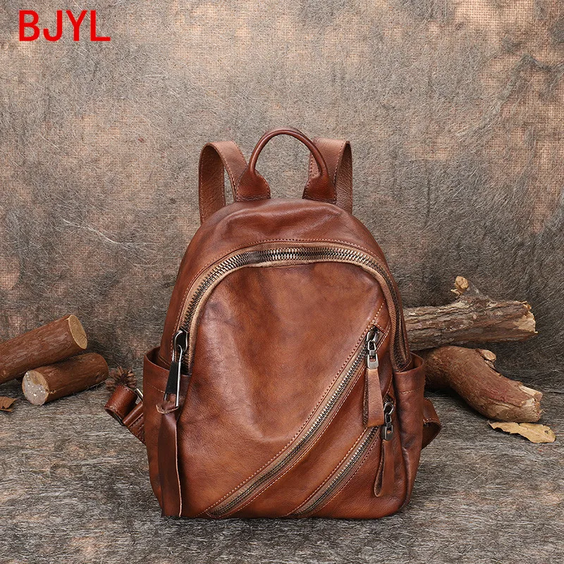 2020 large-capacity retro leather backpack women\'s bag handmade soft leather first layer cowhide casual school backpacks female