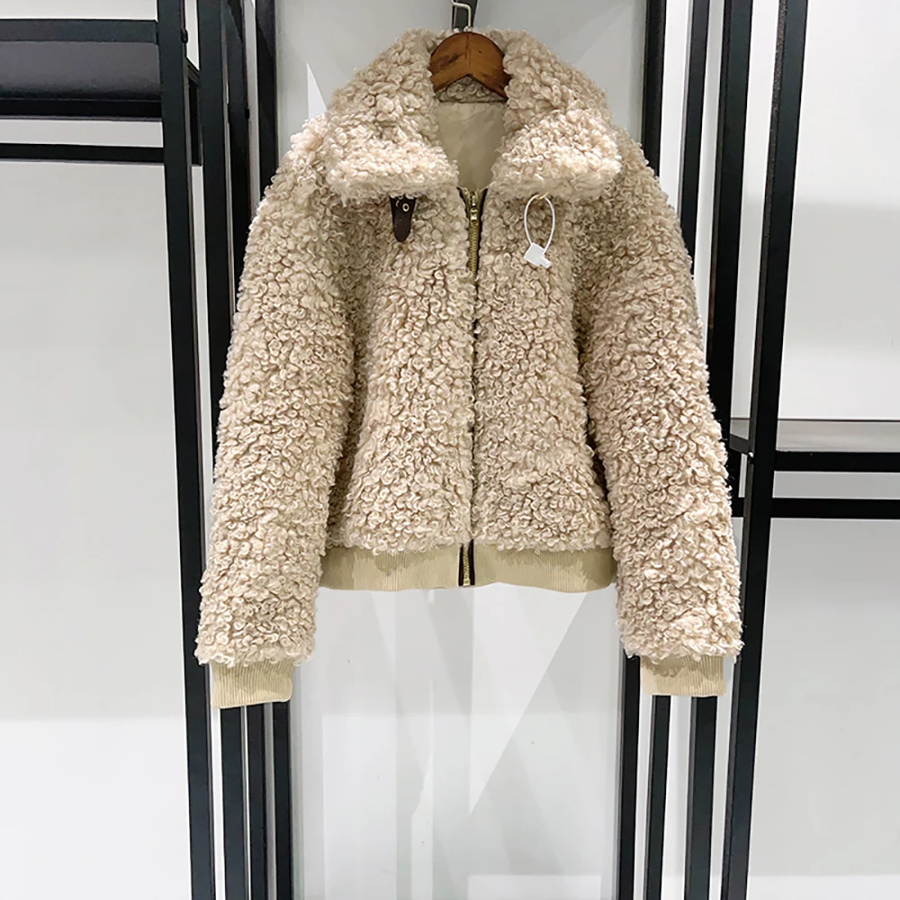 Leather-Trimmed Stand Collar Faux Shearling Women's Coat Y2K Windproof Warm Jacket Fall/Winter 2025 New Arrival