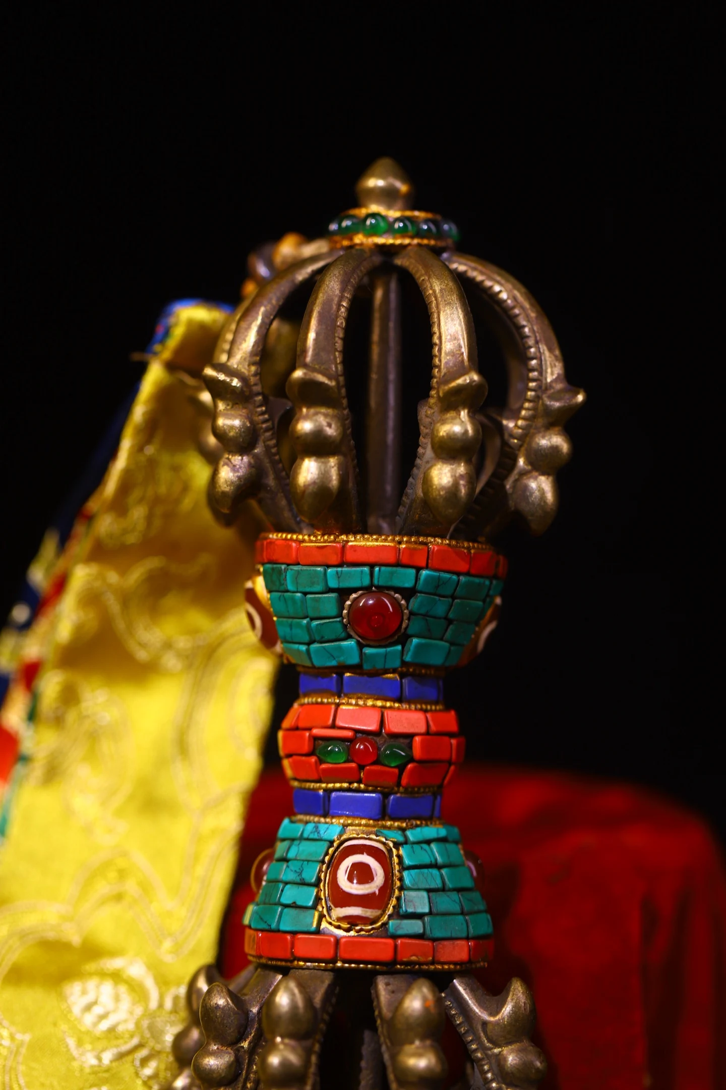 Old Bronze Cinnabar Mosaic Gem gZi Beads Turquoise Nine Shares Vajra Pendant prayer flag Amulet Worship Hall
