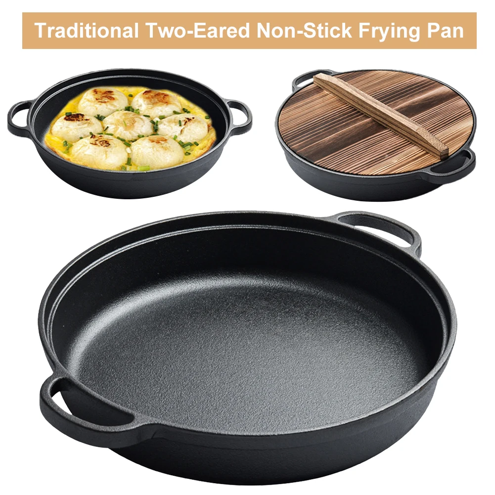 8.7/9.8/11/11.8inch Cast Iron Skillet with Double Handles Frying Pan Baking Tray for Bread Baking Outdoor Cooking Camping