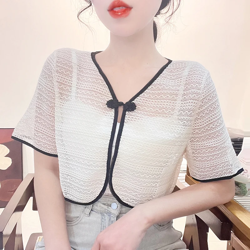 Nieuwe Chinese Sle Lace oulder priem ort Sve Dames Dr Outer Thin Me Top Vintage Pendelen Sle Button Design