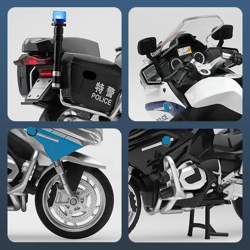 Diecast Metal Toy Motorcycle Model 1:12 Scale BMW R1250RT Police Super Racing Miniature Educational Collection Gift For Kid