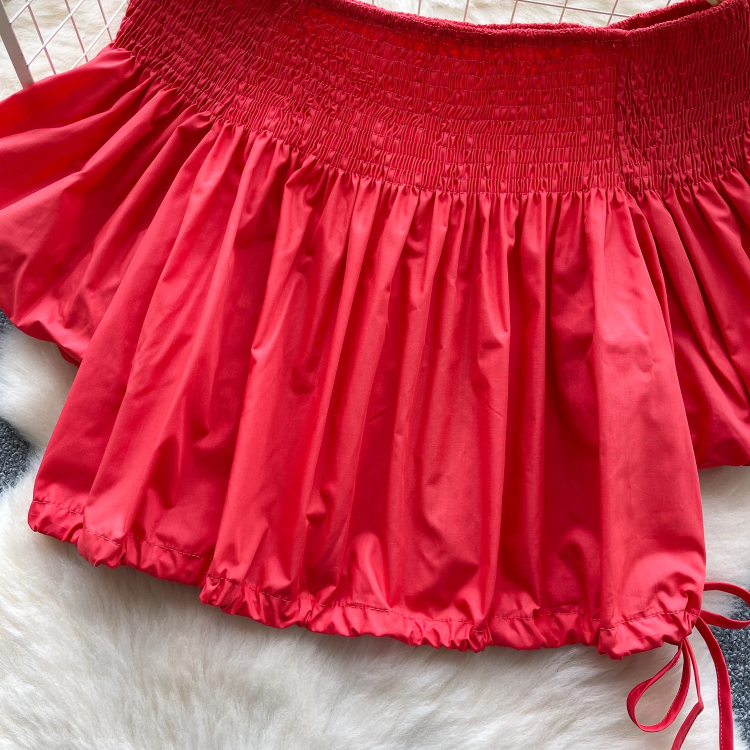 Chic Vintage Kordelzug lose Elegante Mode Sexy Shirt High Street Sommer Frauen Bluse Frauen