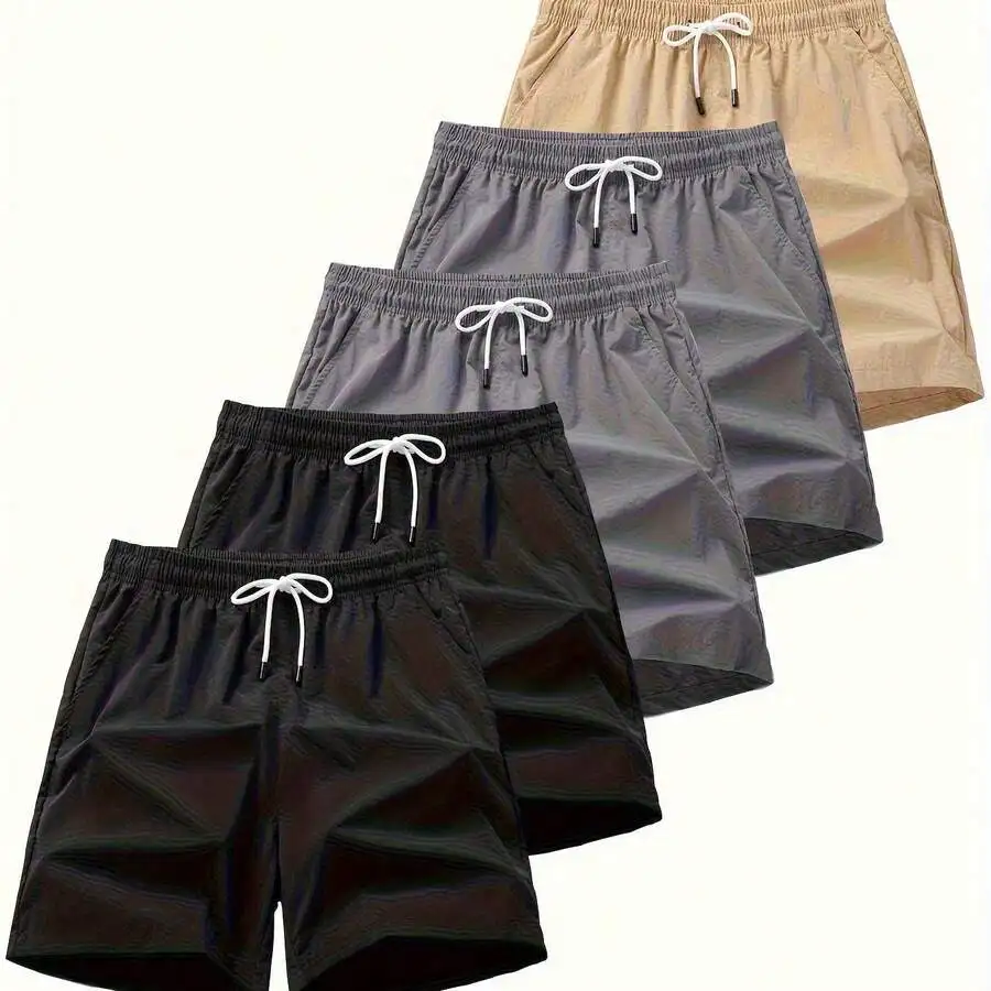 

Mens 5pcs Solid Color Drawstring Beach Shorts Casual Summer Sportswear Plus Size