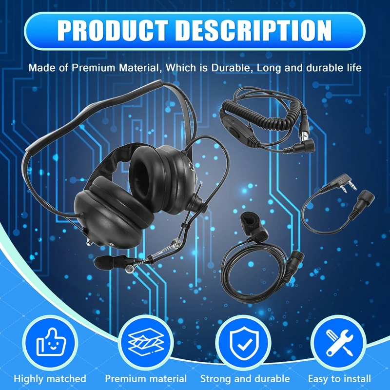 Noise Cancelling Aviation Microphone Headset Walkie Talkie Earpiece Head-Mounted Noise Reduction Ear Covers