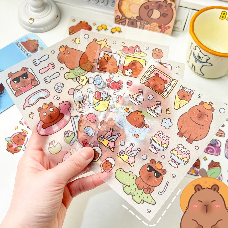 4Sheets/Bag Cartoon Cute Capybara Stickers Creative Waterproof Capybara Stickers Student Stationery DIY Hand Account Stickers
