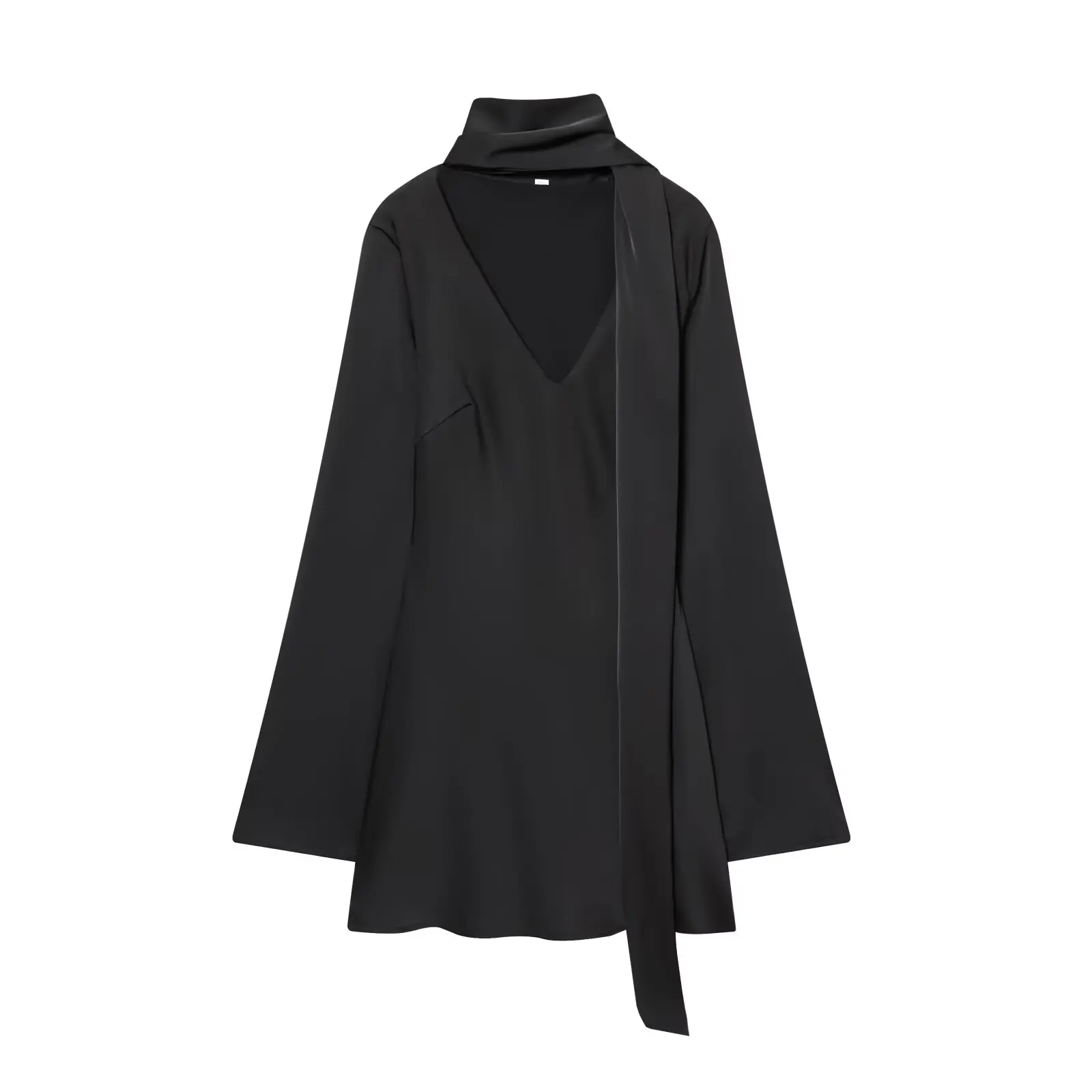 Ele Zijde Satijn Sjaal Dr Design Herfst Nieuwe Sle Dames Faion Casual Straight Cut Lang Sve V-Ne Polyestervezel