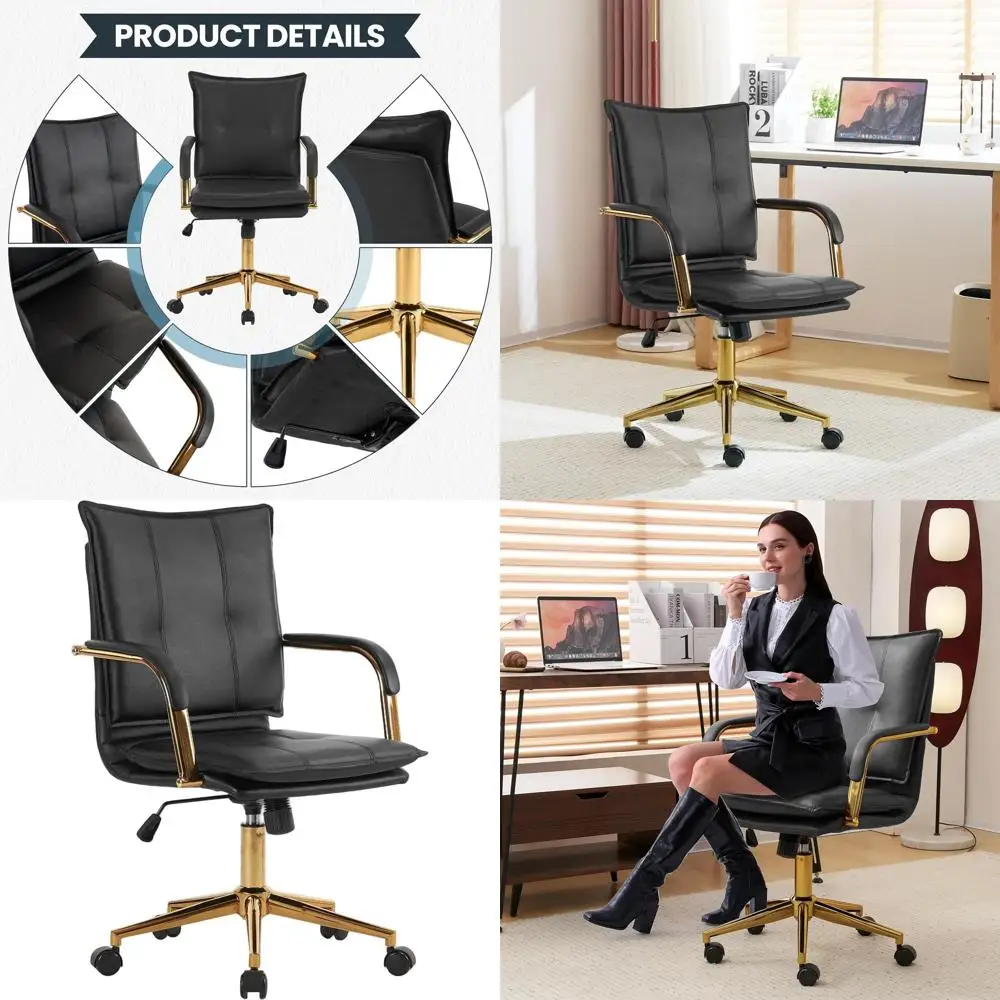 

Эргономичное офисное кресло из черной кожи, мягкое поворотное компьютерное кресло с подлокотниками, регулируемое мобильное кресло руководителя на колесиках