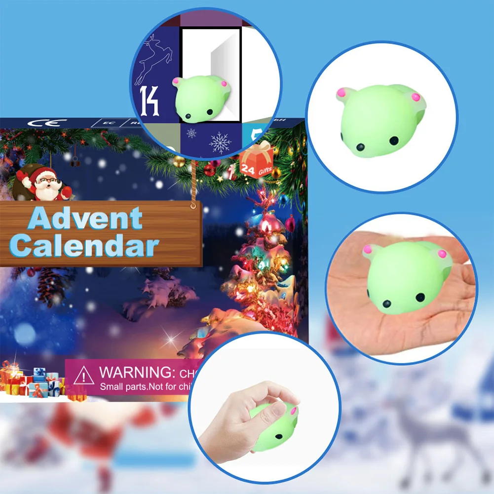 Mochi Squishies Christmas Countdown Calendar with 24pcs Different Cute Animal Toys Xmas Countdown Calendar Gifts for Boys Girls