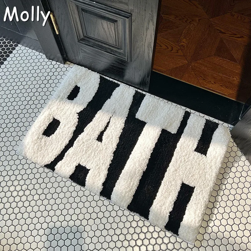 

50x80cm White and Black Bathroom Rug Non Slip Floor Mat for Shower Adorable Microfiber Soft Entrance Door Mat Bathroom Decor