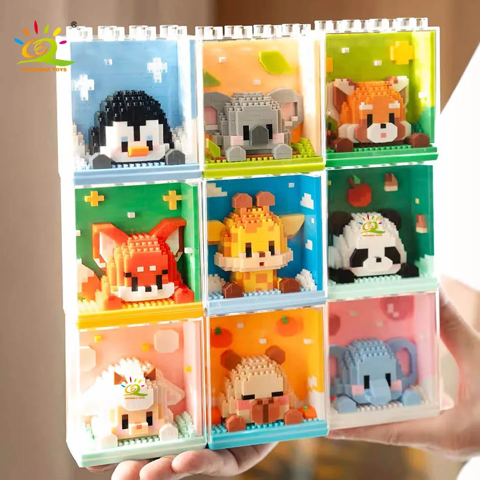 HUIQIBAO Cute animal Micro Panda Model Building Block Kids Mini Pets With Display Box City Cartoon Animal Diamond Bricks Toys