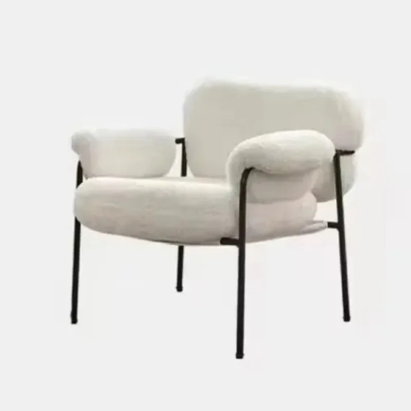 

Nordic French lamb wool chair retro designer sofa side Light luxury casual minimalist living room stool dining chair furniture