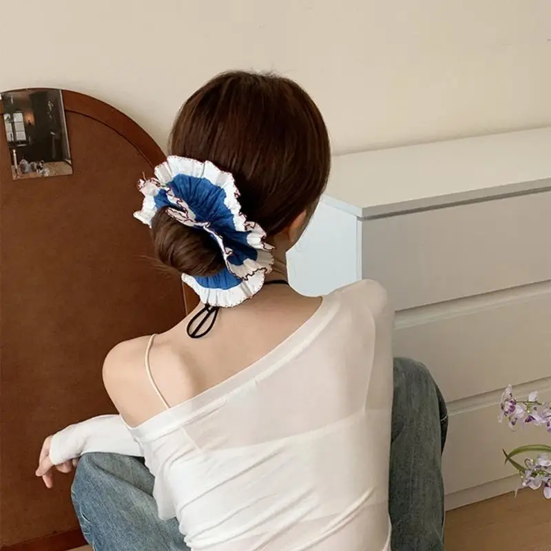

X4YC French Lace Trim Scrunchies Women Oversized Hair Buns Scrunchy Ponytail Holder