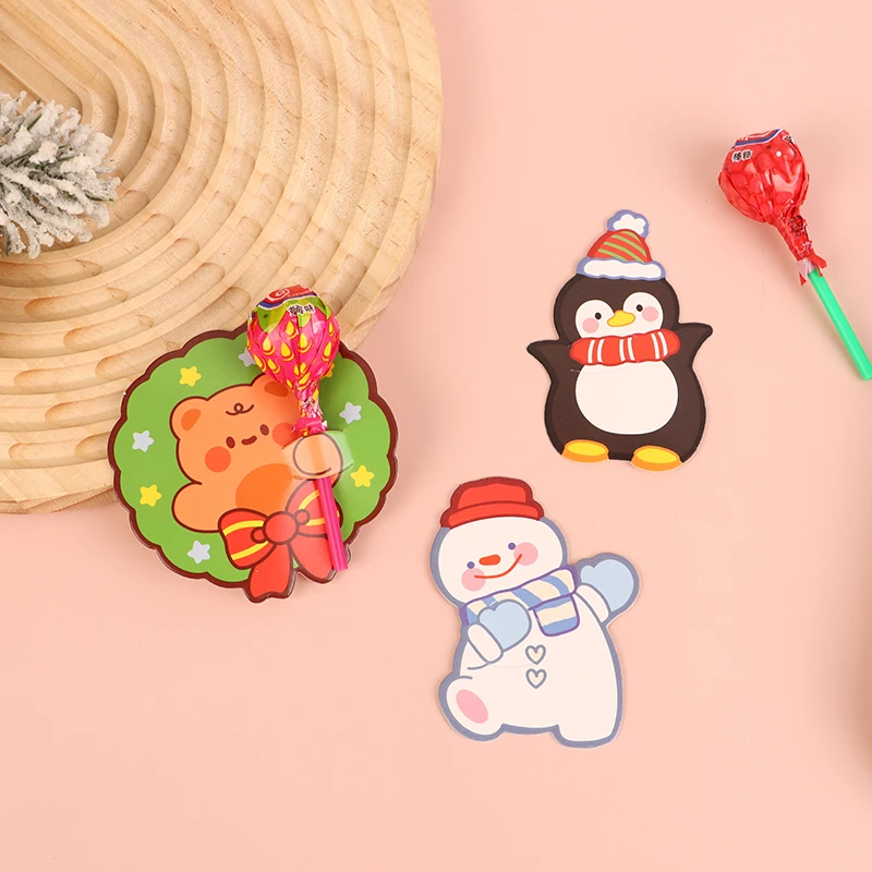 50 pçs bonito natal lolly cartões de papel diy dos desenhos animados papai noel boneco de neve pinguim elk doces presentes embrulho cartão de papel festa decoração