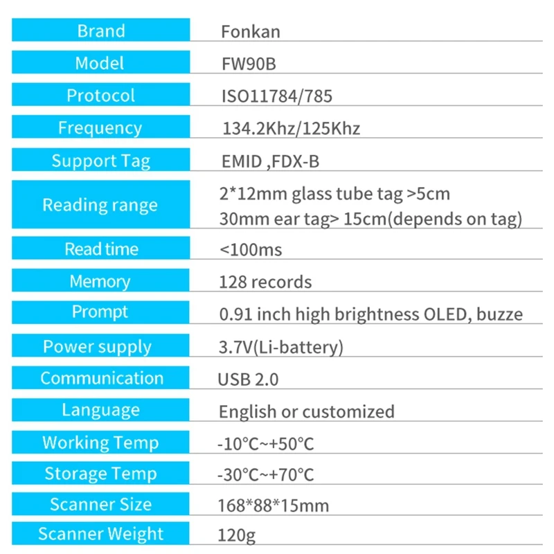 Pembaca kucing anjing 134.2Khz, untuk Tag telinga hewan Chip kaca pemindai pembaca Microchip genggam RFID untuk hewan peliharaan