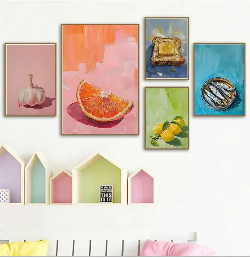 Vintage Dining Fruit Orange Avocado Tomato Coffee Posters and Prints Canvas Painting Wall Art Picture for Food Kitchen Decor