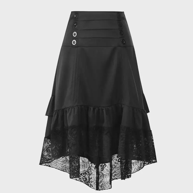 Retro Halloween Gothic Sle Mid-Century Court Lace Dstring Patchwork Midirock Ele No Zipper Design Polyester