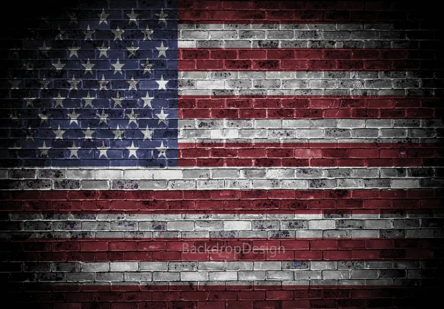 JOHNSON Rustic Dark Brick Wall Large American Flag backdrops  High quality Computer print party backgrounds