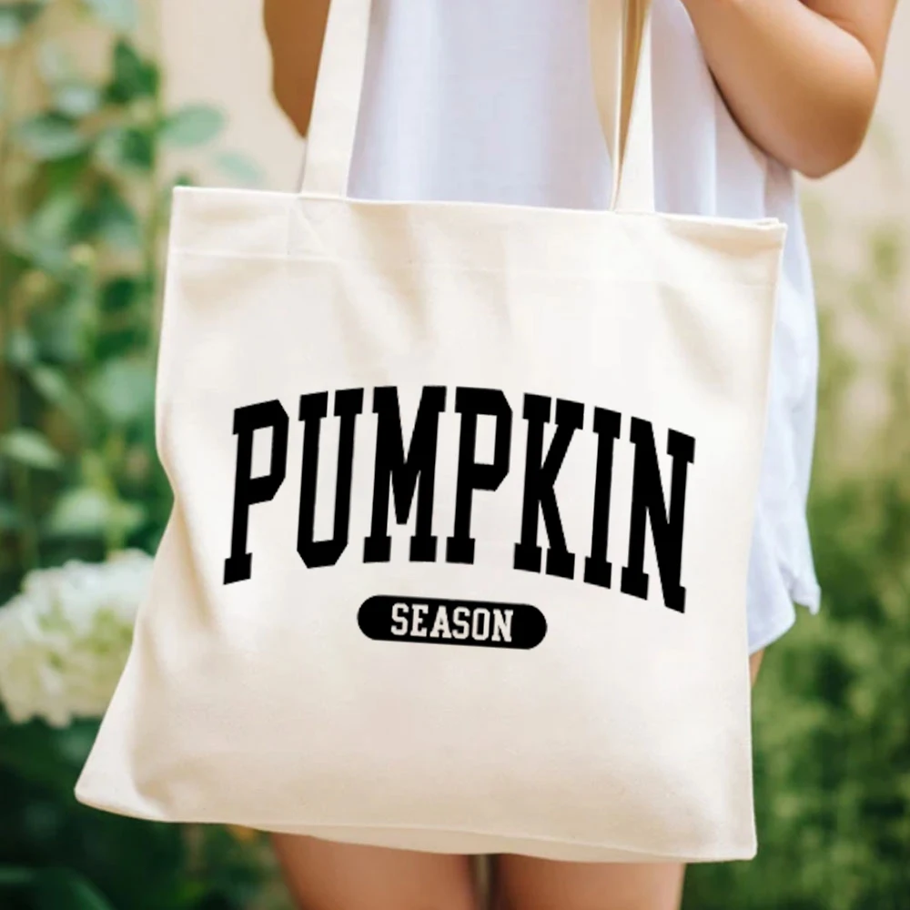 Pumpkin Season Tote Bags Trendy Pumpkin Season Arched Varsity Bag Sublimation Vintage Autumn Cricut Tote Bag Retro Fall Handbags