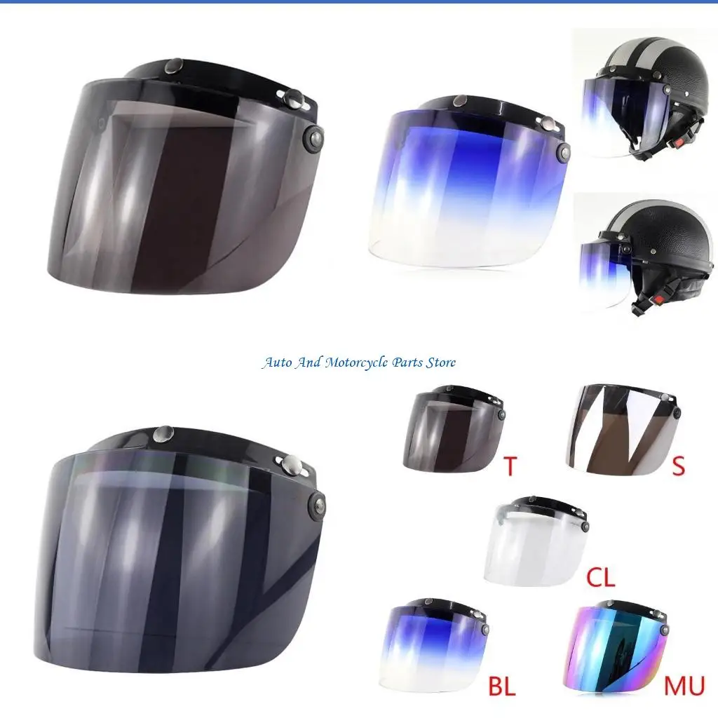 

P9FD 3-snap Bubble Shield visors Open Face Helmet visors Face Lens for Motorbike Riding
