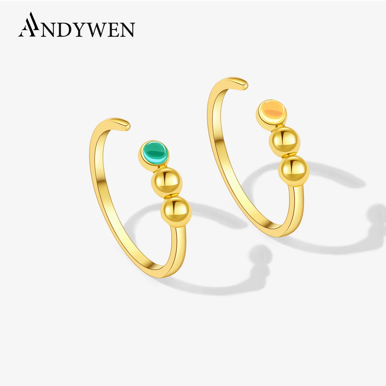 

ANDYWEN New 925 Sterling Silver Orange Green Zircon Bead Ring Women Adjustable 2025 Sparkle Luxury Wedding Romantic Fine Jewelry