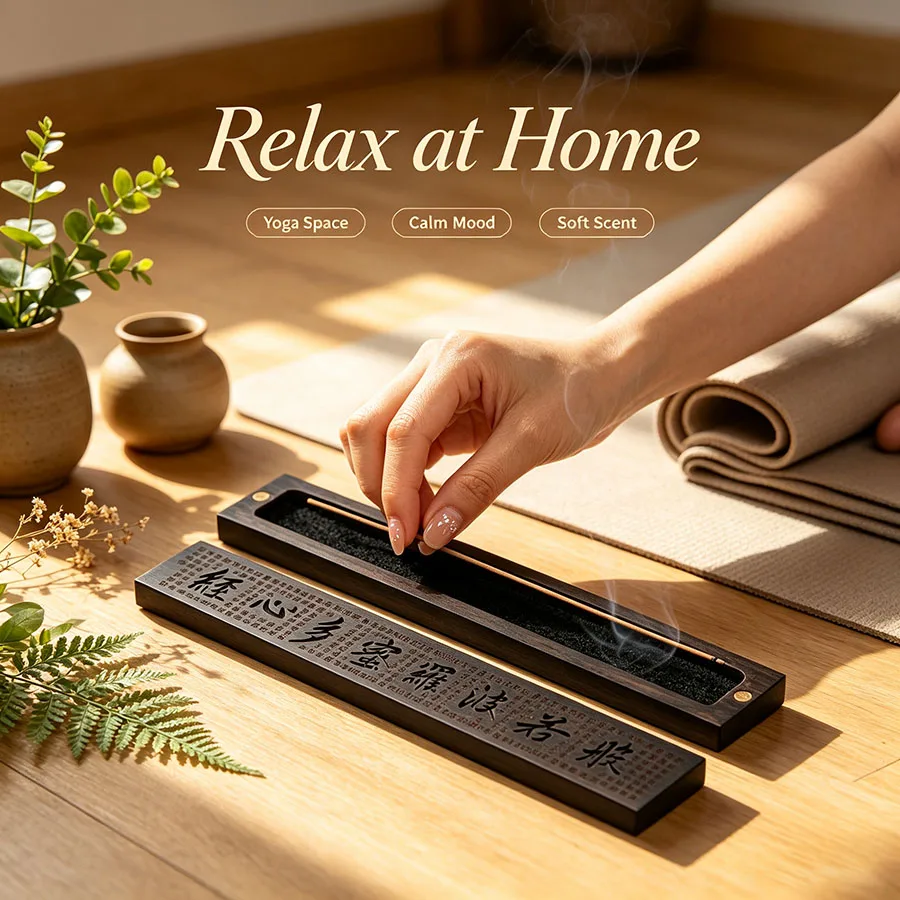 Oriental Hollow Carved Wooden Incense Burner Box Ebony Incense Stick Holder Indoor Meditation Aroma Furnishing Decor