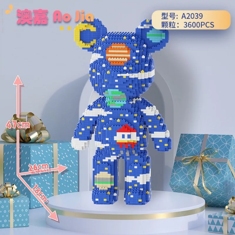 DIY zabawki dla dzieci Cartoon Mini miłość przemoc niedźwiedź Bearbrick Model ze światłem klocki do budowy mikro cegły świąteczny prezent urodzinowy