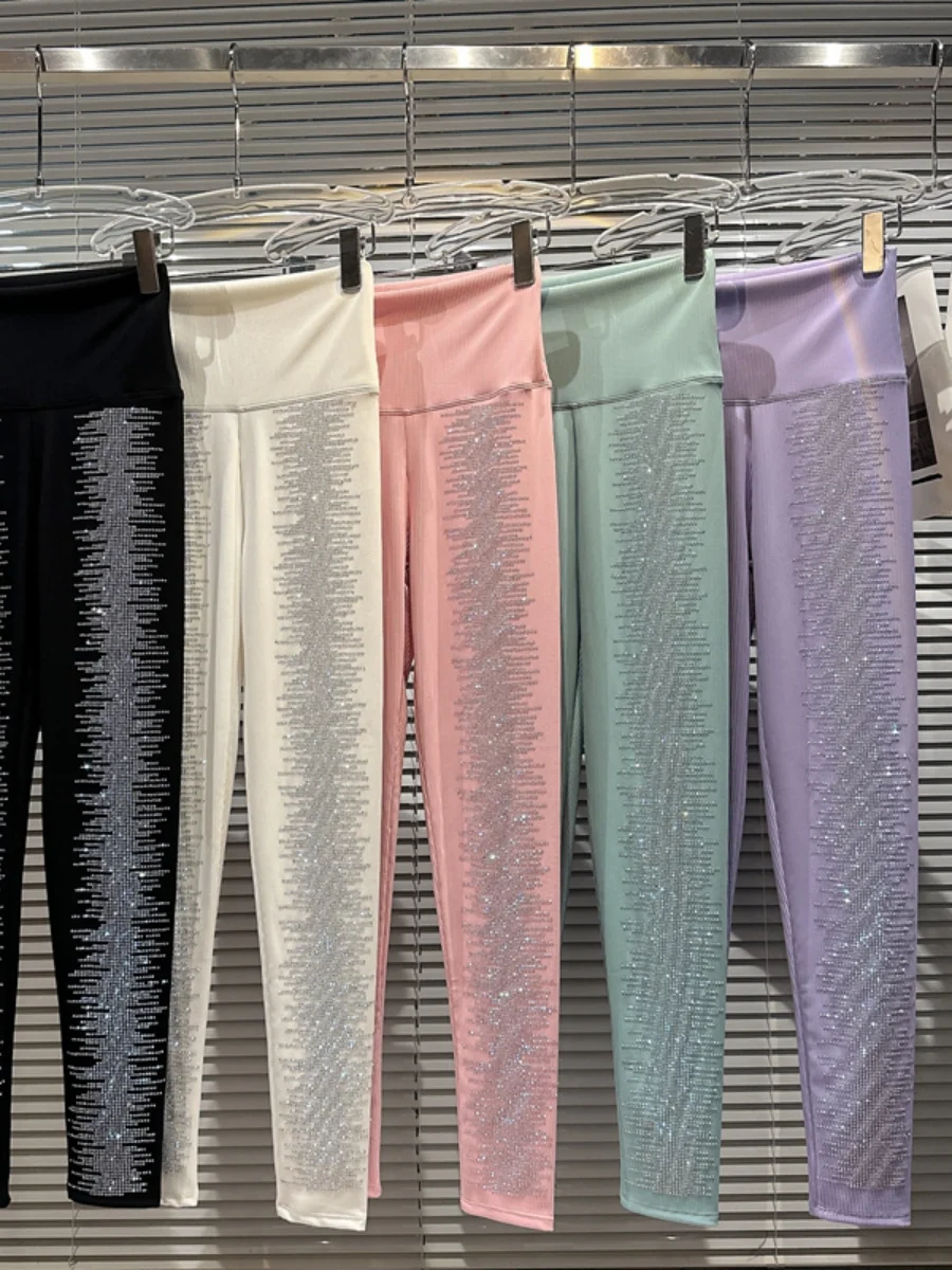 Neue 2023 Frühling Gradient Hot Bohren Hohe Taille Elastische Slim Fit Frauen Süße Süßigkeiten Farbe Sport Fitness Yoga Leggings