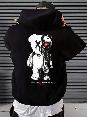 만화 기계 곰 인쇄 풀오버 남자 만화 가을 겨울 남성 Hoody 크리 에이 티브 까마귀 특대 패션 의류 모든 경기