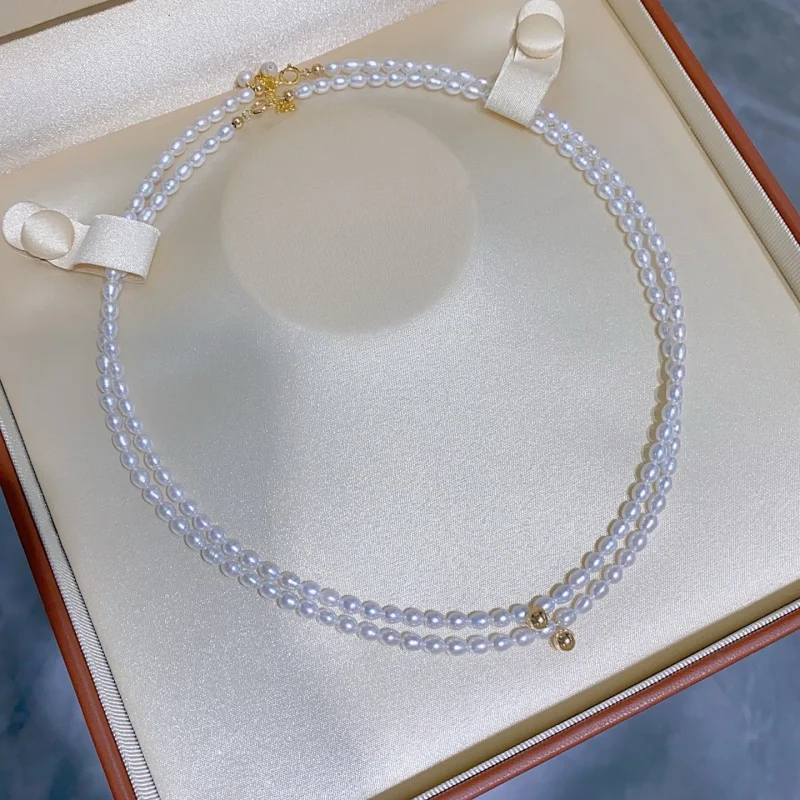 

SGARIT 3-4mm Freshwater Rice Pearl Necklace 14k Filled Gold bead pendant For Women Jewelry On Neck Pearl Bead Choker Party Gift