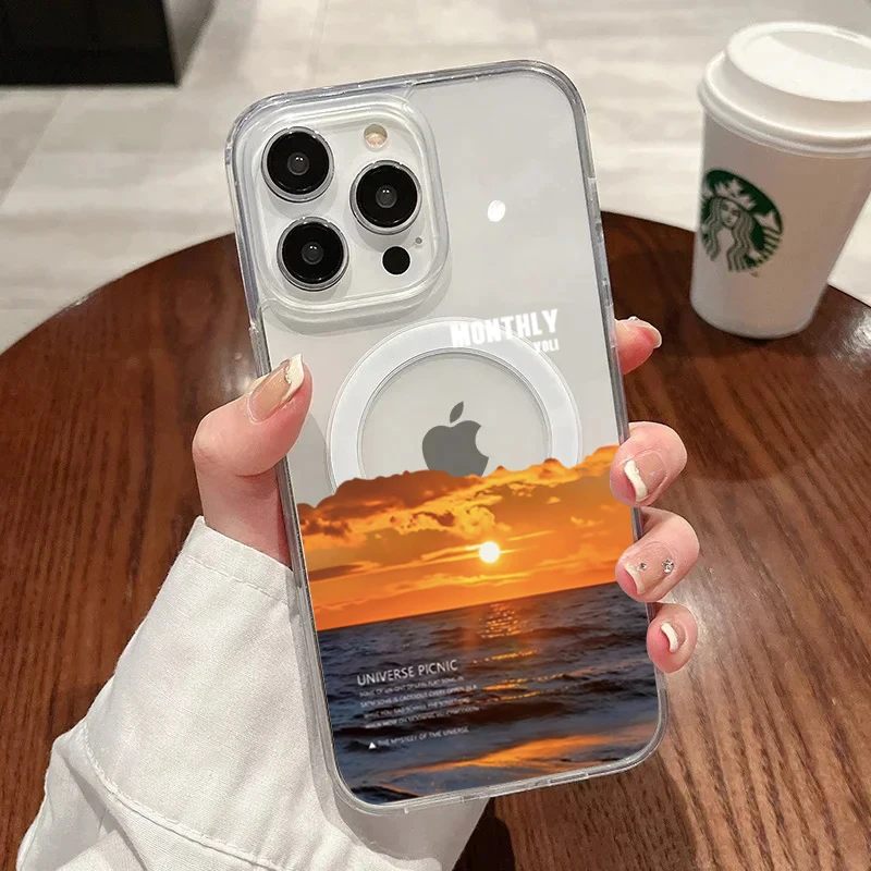 

Fashion INS Sea Clear Phone Case For iPhone 17 16 15 14 Pro Max 11 12 13 Plus Shockproof Transparent For Magsafe Silicone Funda