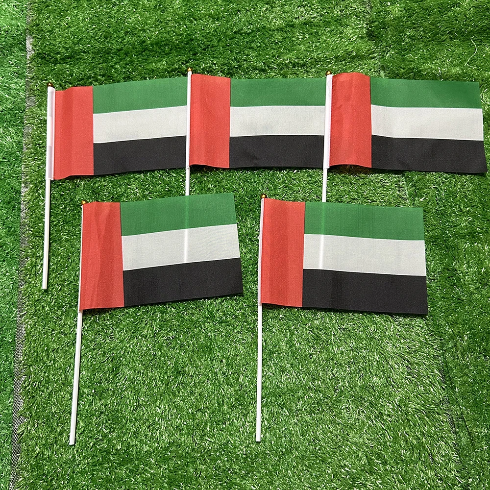 SKY FLAG 50/100pcs 21*14cm The United Arab Emirates Hand Waving Flags With plastic pole For Sports Activity Home Decor