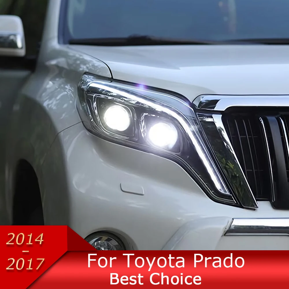 

Автомобильные фары для Toyota Prado 2014-2017 светодиодный, автомобильная фара в сборе, обновленная Бифокальная линза, динамический сигнал, инструмент, аксессуары