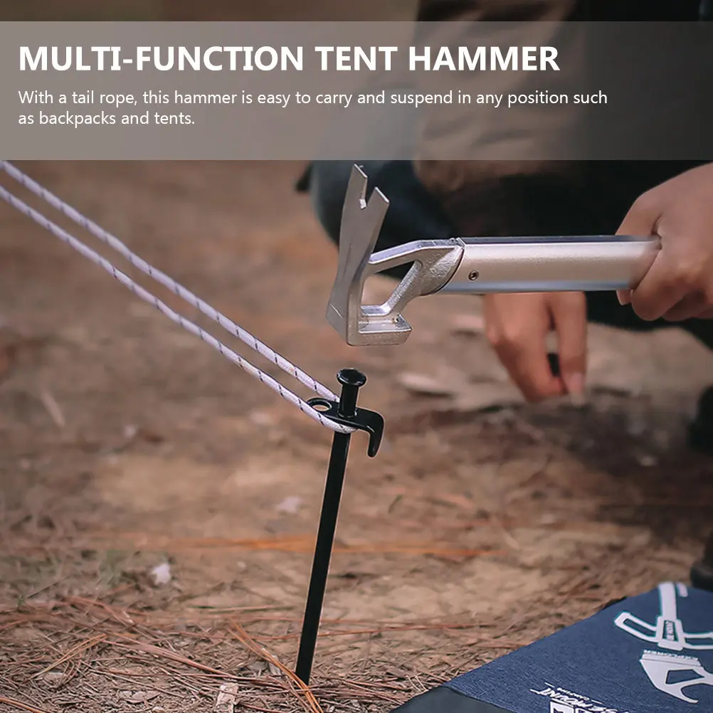 Multi-Function Tent Hammer Aluminum Handle Stainless Steel Construction Portable Outdoor Hammer for Camping Hiking Car Emergency view 6