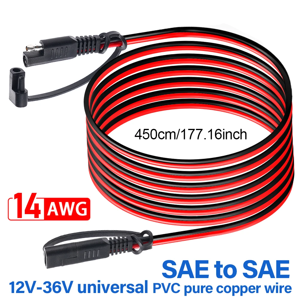 SAE to SAE Extension Cable Quick Connector 14AWG 4.5M 12V-36V SAE Plug Battery Charging Cable For Car RV Motorcycle Solar Panel