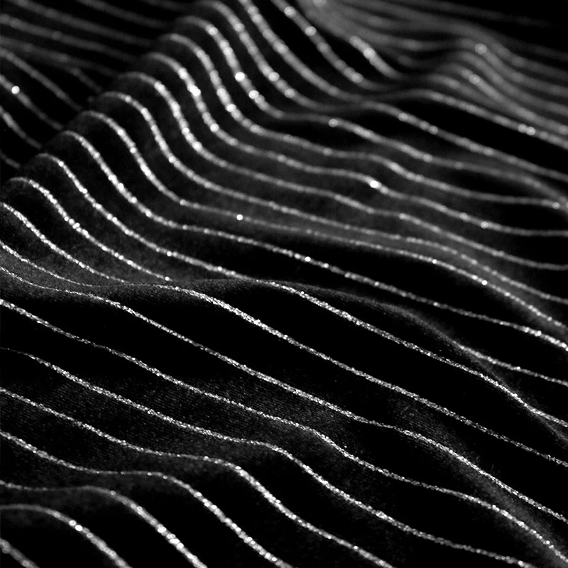 

Black Striped Velvet Fabric - Matte Korean Velvet for Autumn-Winter Dresses, Formal Gowns, Designer Apparel