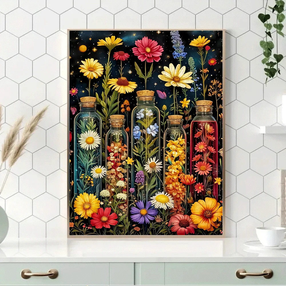 

1000 шт. головоломка для взрослых - витражная конструкция с бутылками ромашек и полевых цветов, идеально подходит для семейных развлечений, домашнего декора,