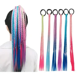 Children's Colorful Simulation Braid Hair Loop Gradient Ponytail Dirty Braid Woven Hair Rope Performance Girl Hair Accessories