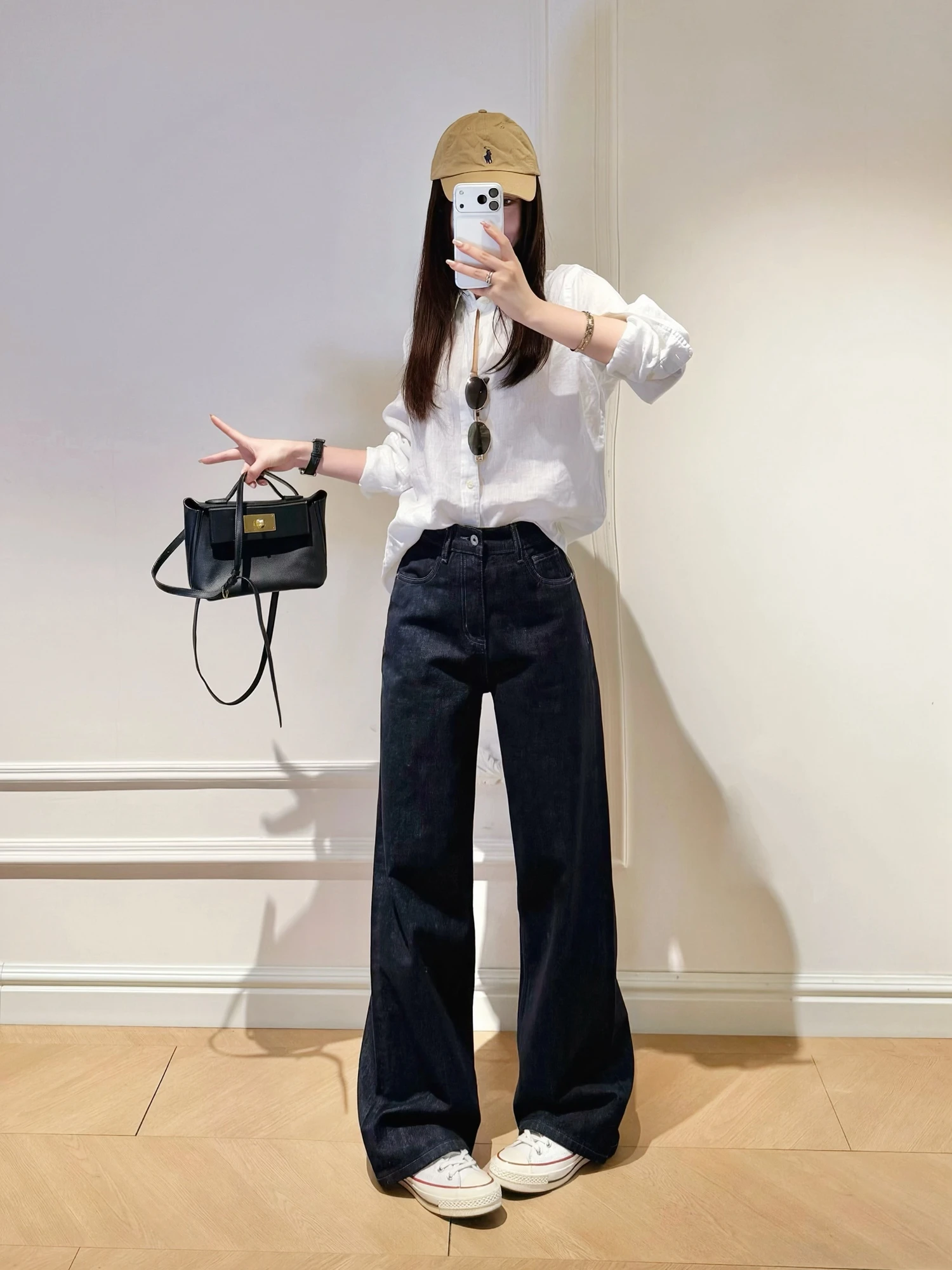 

Cao Daman High Waist Bla Denim Wide Leg Pants Women's Slim Straight Long Trousers Spring Faion Retro Ear Original Cow