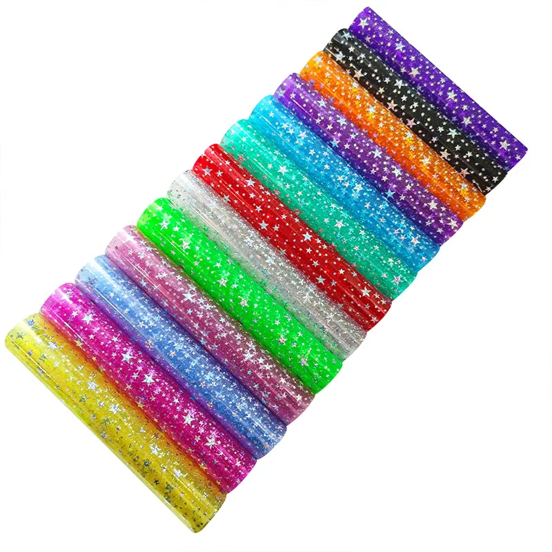 Ranbow Star Jelly Clear PVC Fabric Faux Leather Vinyl Film for Sewing Bag Bow Earrings DIY Material 0.3MM Leatherette 30*135CM